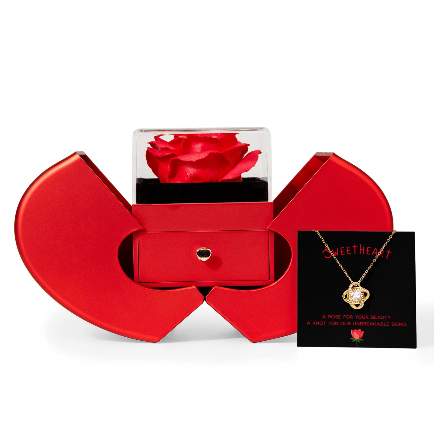 Sweetheart - Love Knot Necklace with Red Heart Rose Box
