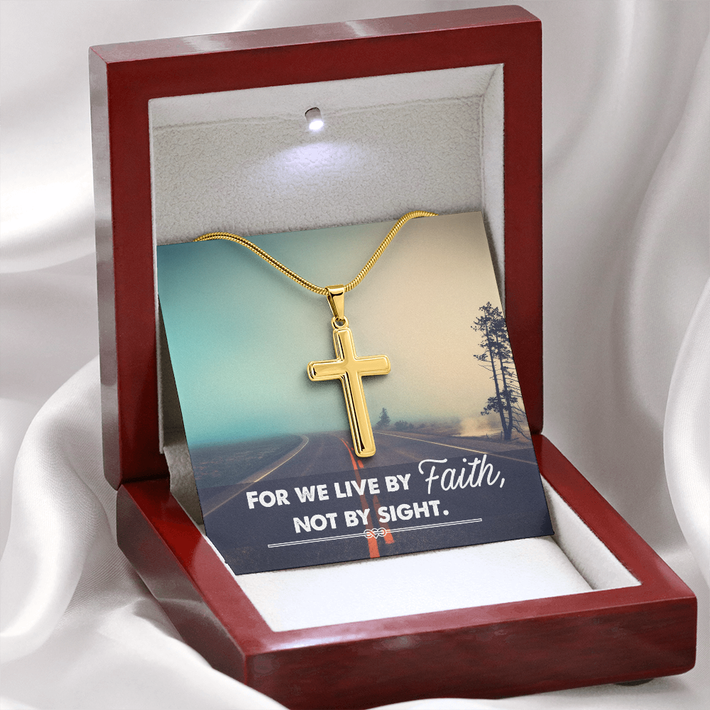 For We Live By Faith, Not By Sight - Artisan Cross Necklace with Snake Chain