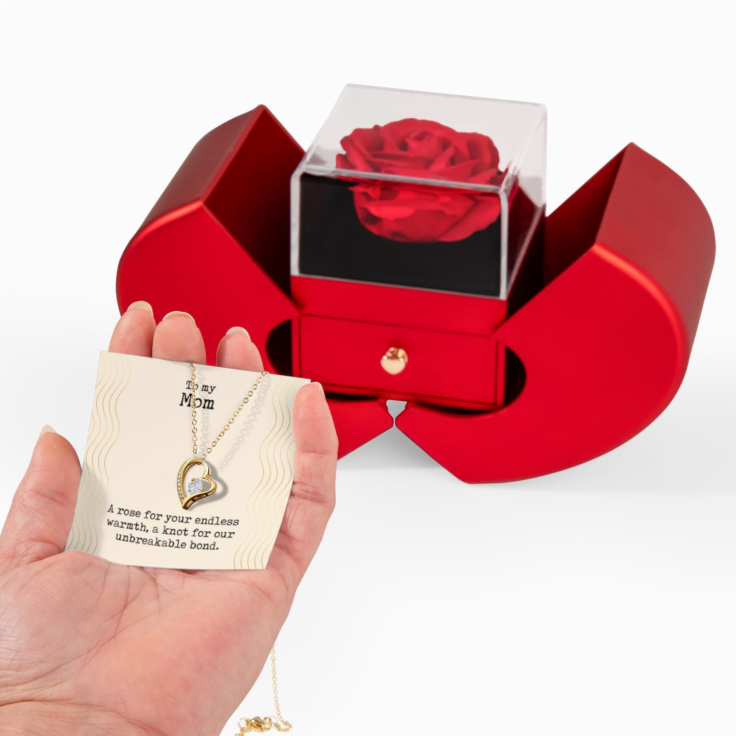 To My Mom - Forever Love Necklace with Red Heart Rose Box
