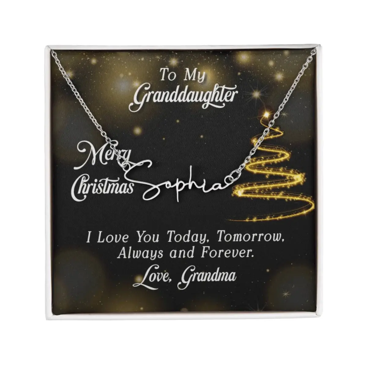 To Granddaughter Christmas Signature Name Necklace - 18K Gold Steel
