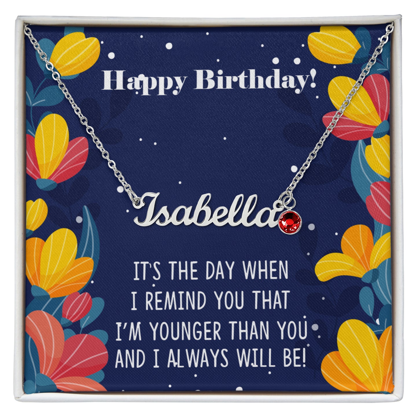 Happy Birthday - Custom Name Necklace with Birthstone