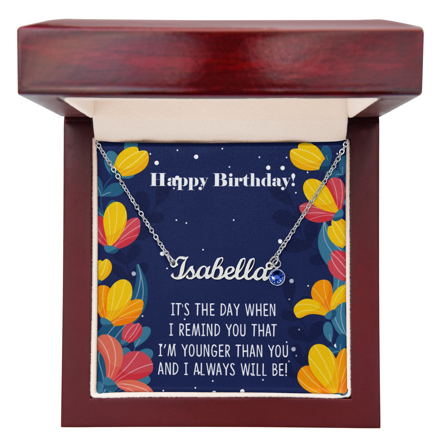 Happy Birthday - Custom Name Necklace with Birthstone