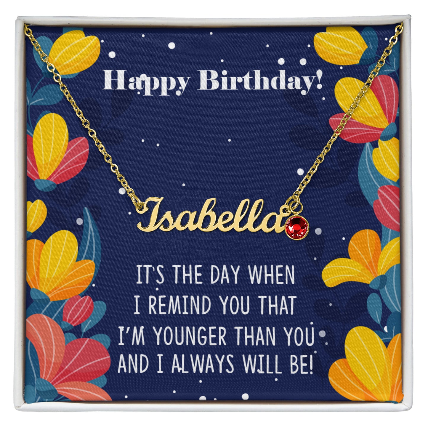 Happy Birthday - Custom Name Necklace with Birthstone