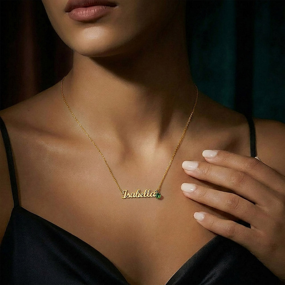 Happy Birthday - Custom Name Necklace with Birthstone