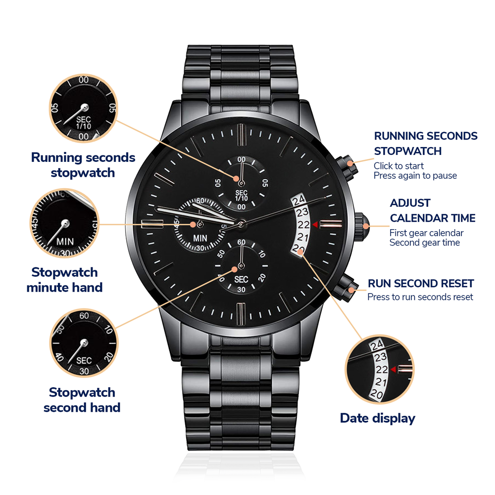 Pappy - Engraved Black Chronograph Watch