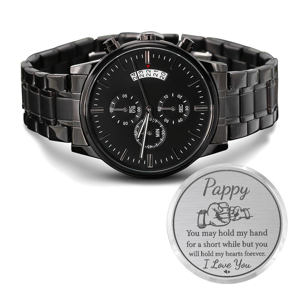 Pappy - Engraved Black Chronograph Watch