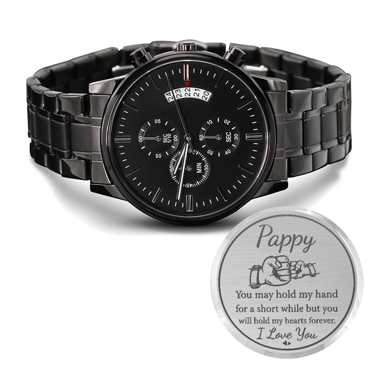 Pappy - Engraved Black Chronograph Watch