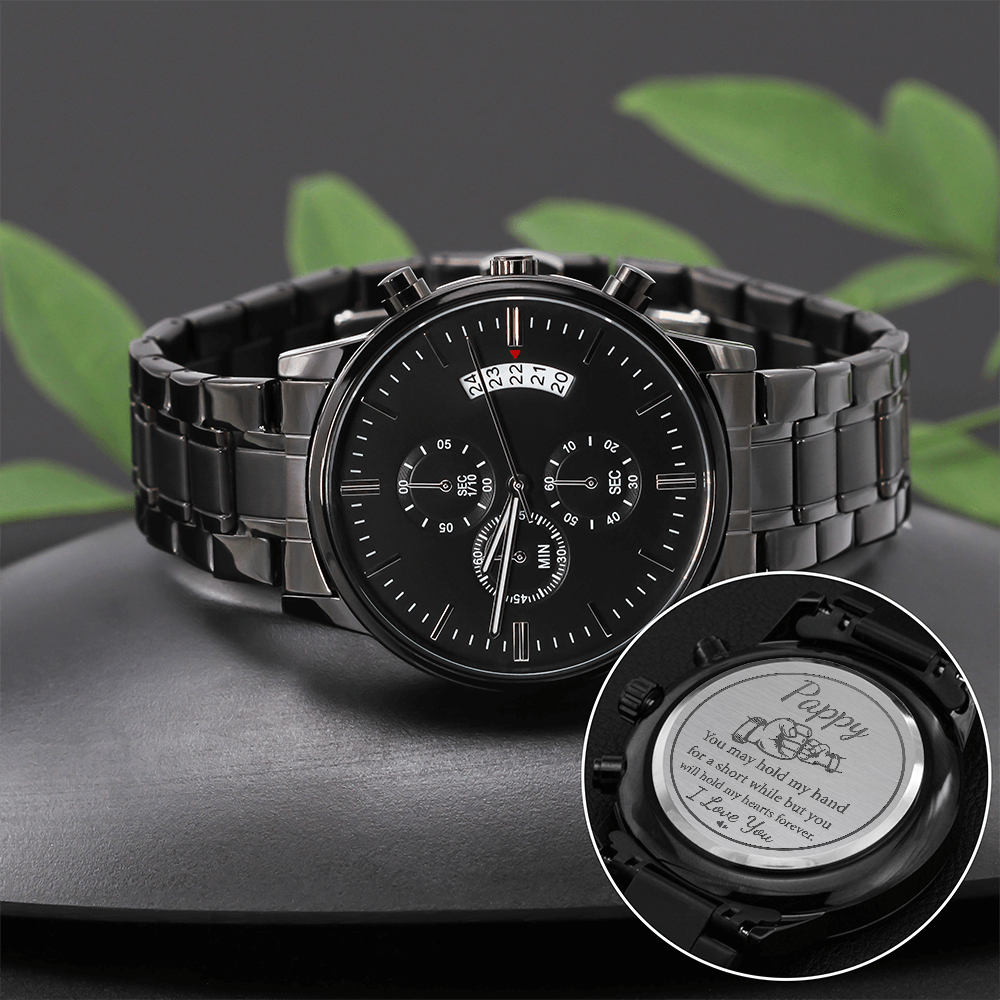 Pappy - Engraved Black Chronograph Watch