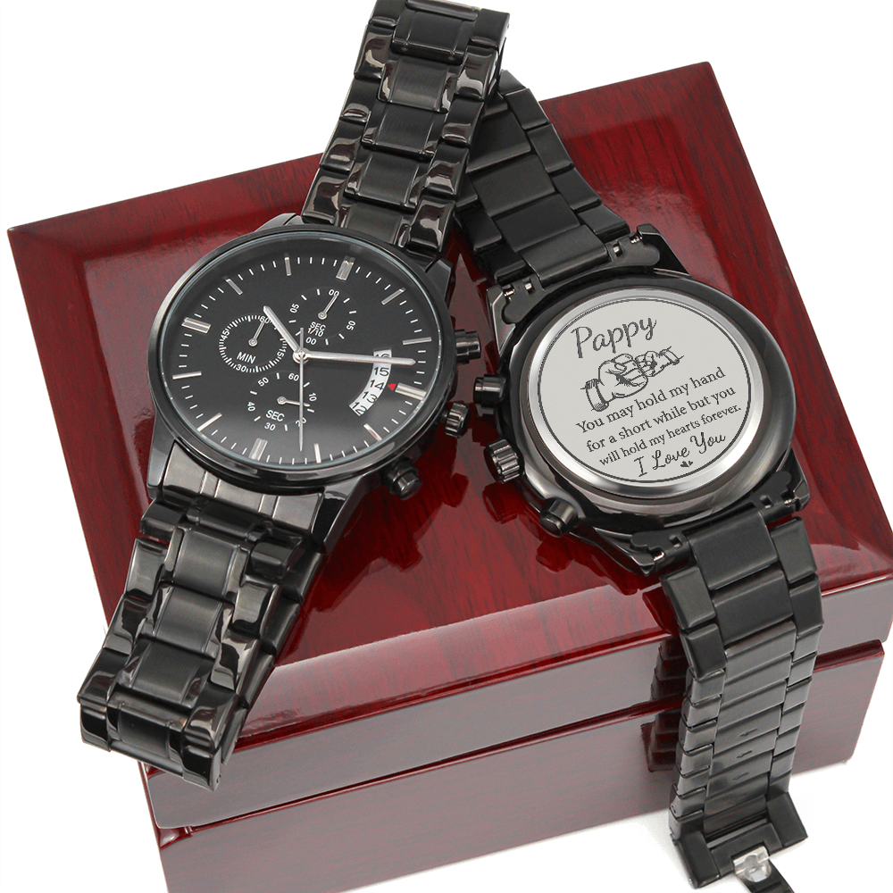 Pappy - Engraved Black Chronograph Watch