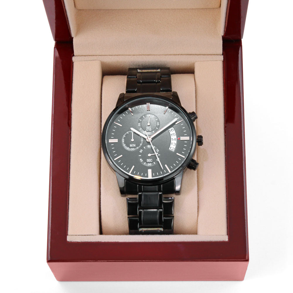Pappy - Engraved Black Chronograph Watch