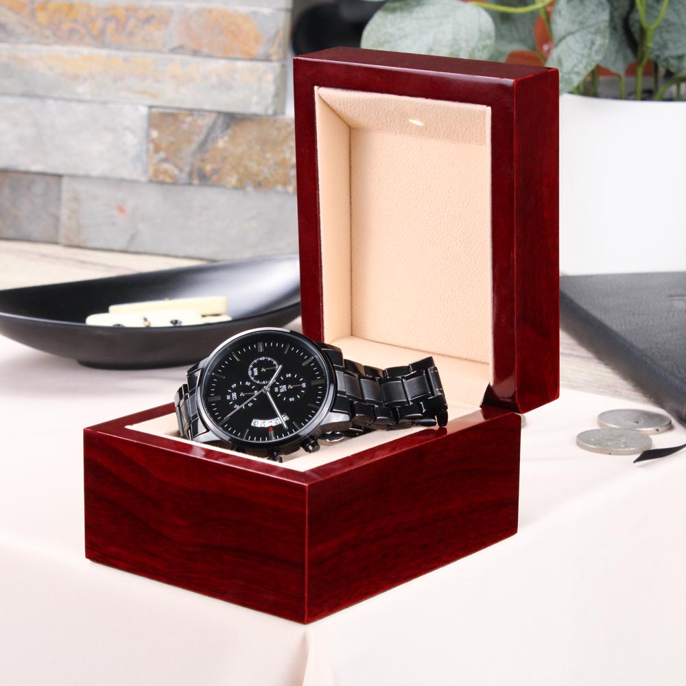 Pappy - Engraved Black Chronograph Watch