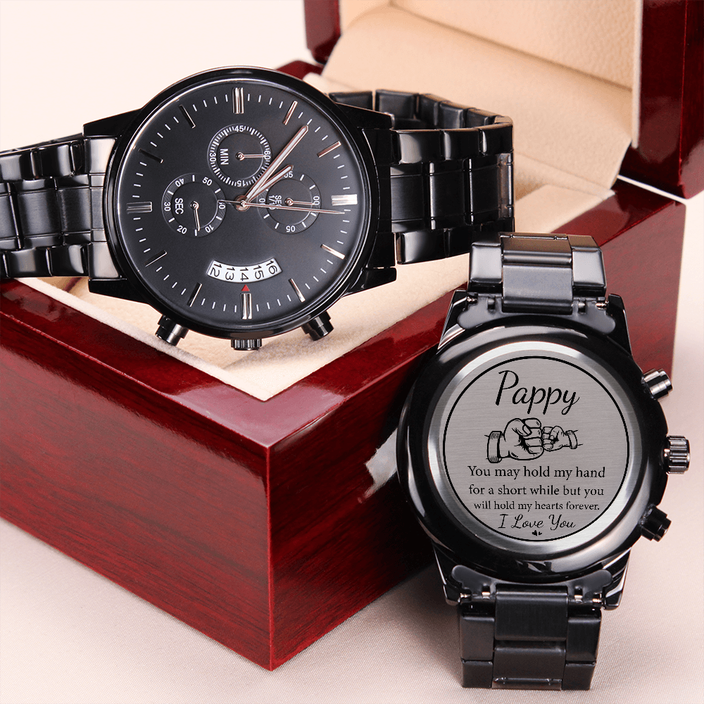 Pappy - Engraved Black Chronograph Watch