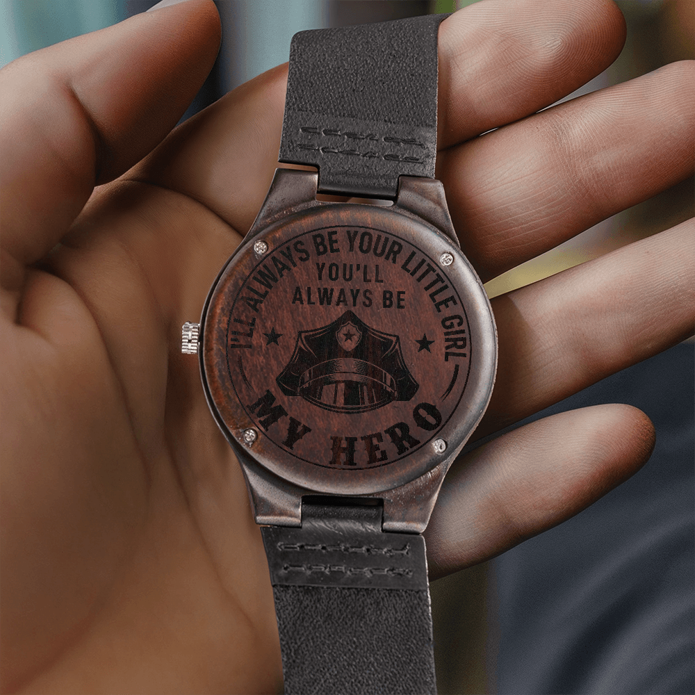 Police Officer My Hero From Daughter - Engraved Wood Watch