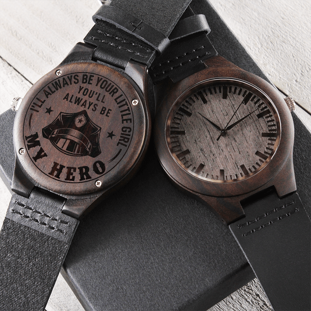 Police Officer My Hero From Daughter - Engraved Wood Watch