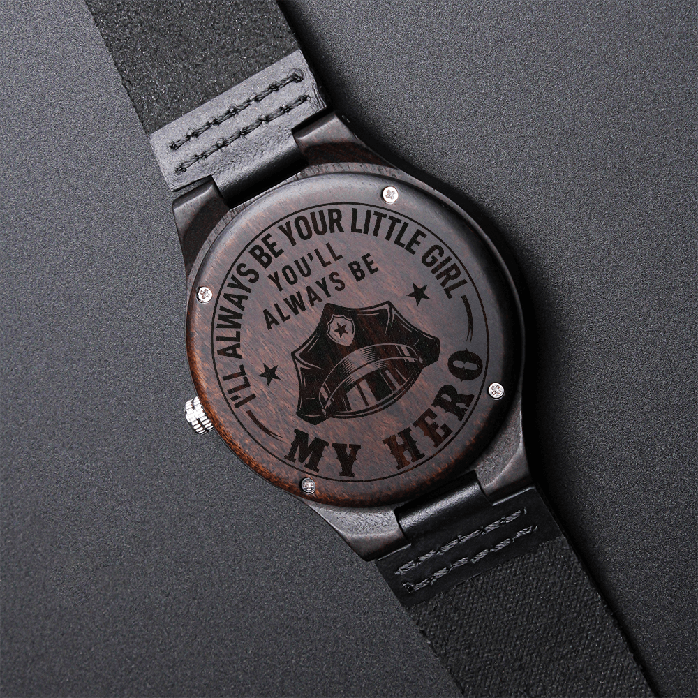 Police Officer My Hero From Daughter - Engraved Wood Watch