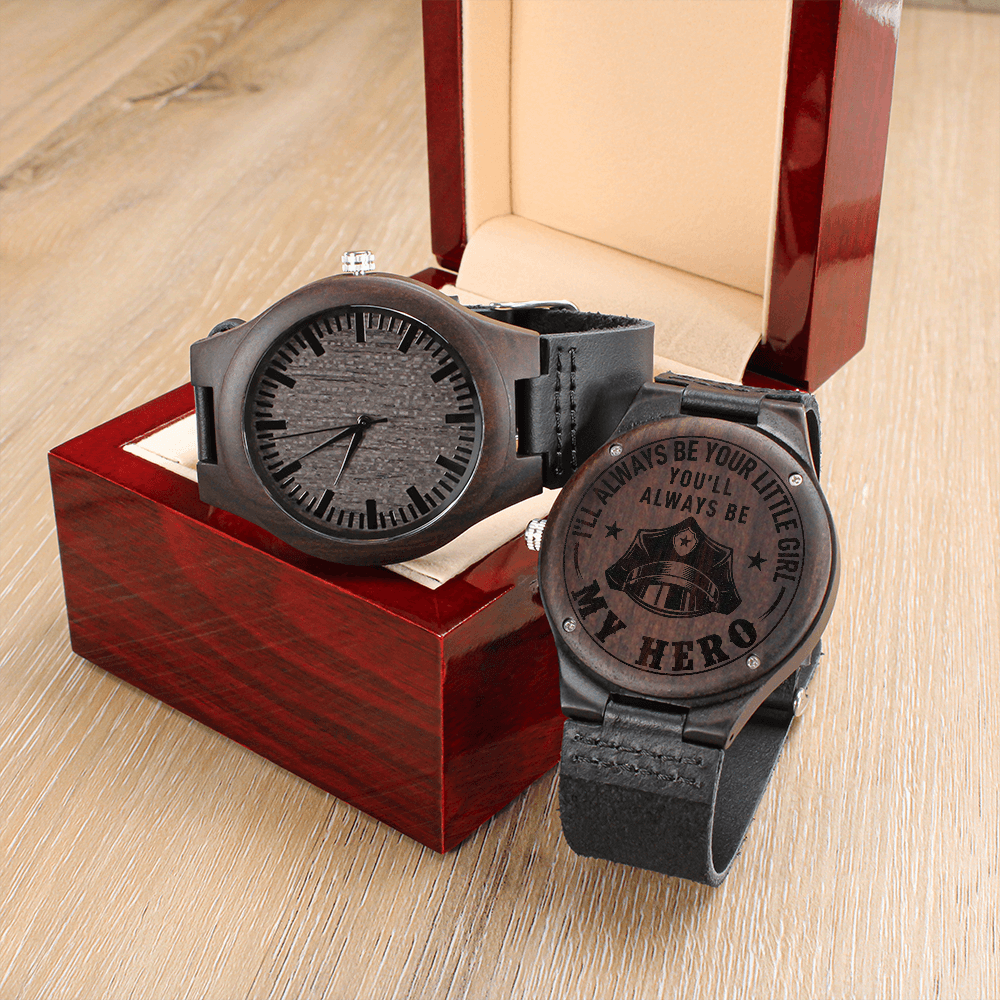 Police Officer My Hero From Daughter - Engraved Wood Watch
