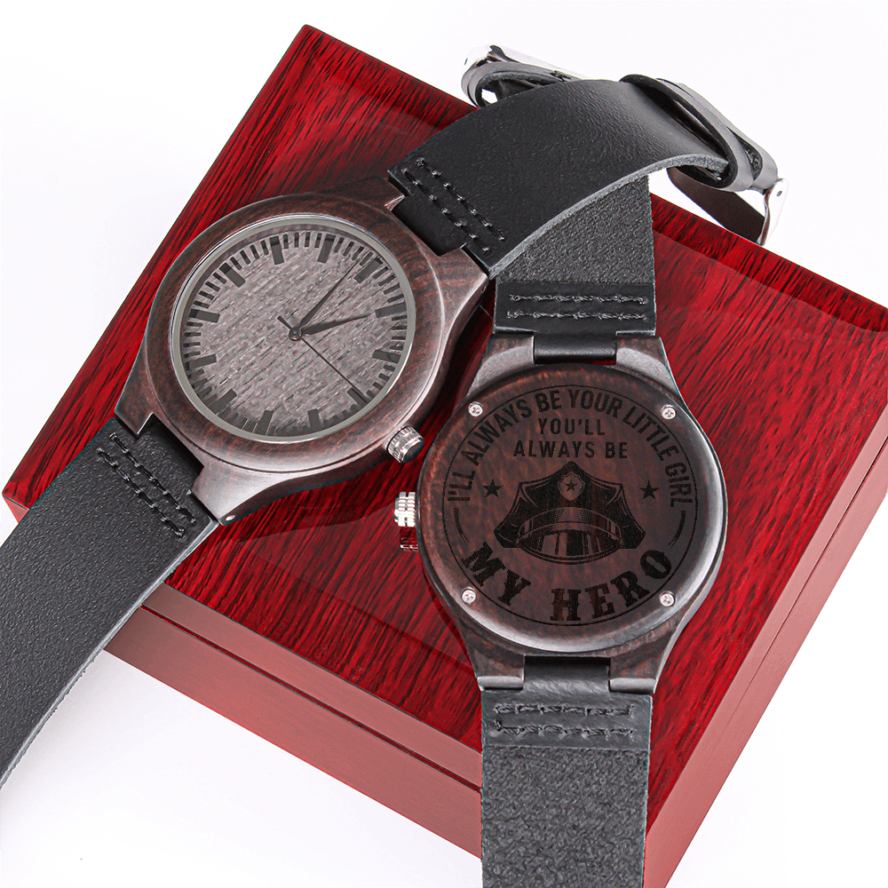 Police Officer My Hero From Daughter - Engraved Wood Watch