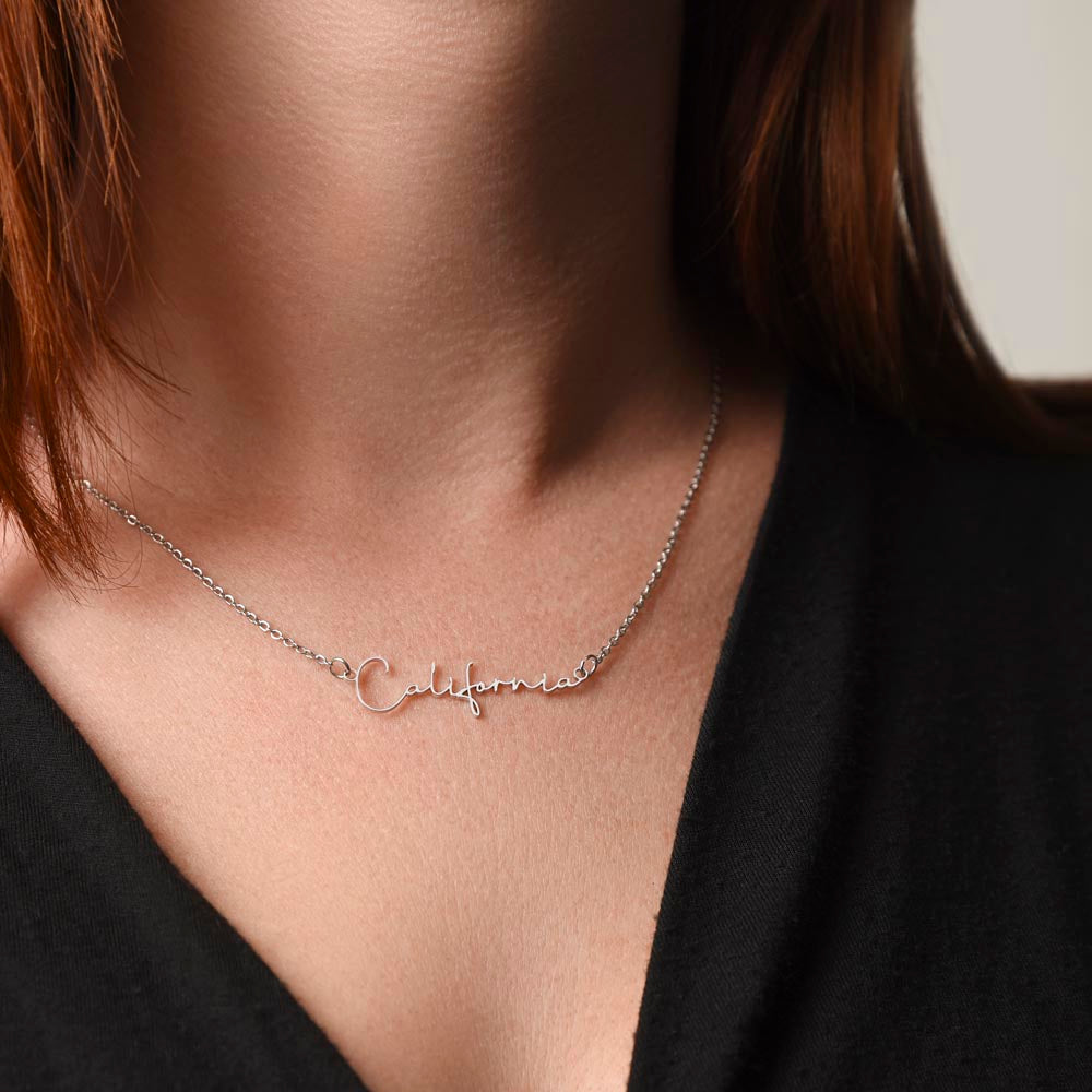 Girlfriend Christmas Signature Name Necklace - 18K Gold Steel
