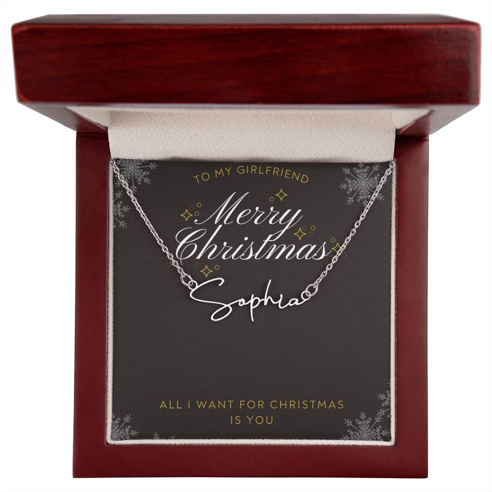 Girlfriend Christmas Signature Name Necklace - 18K Gold Steel