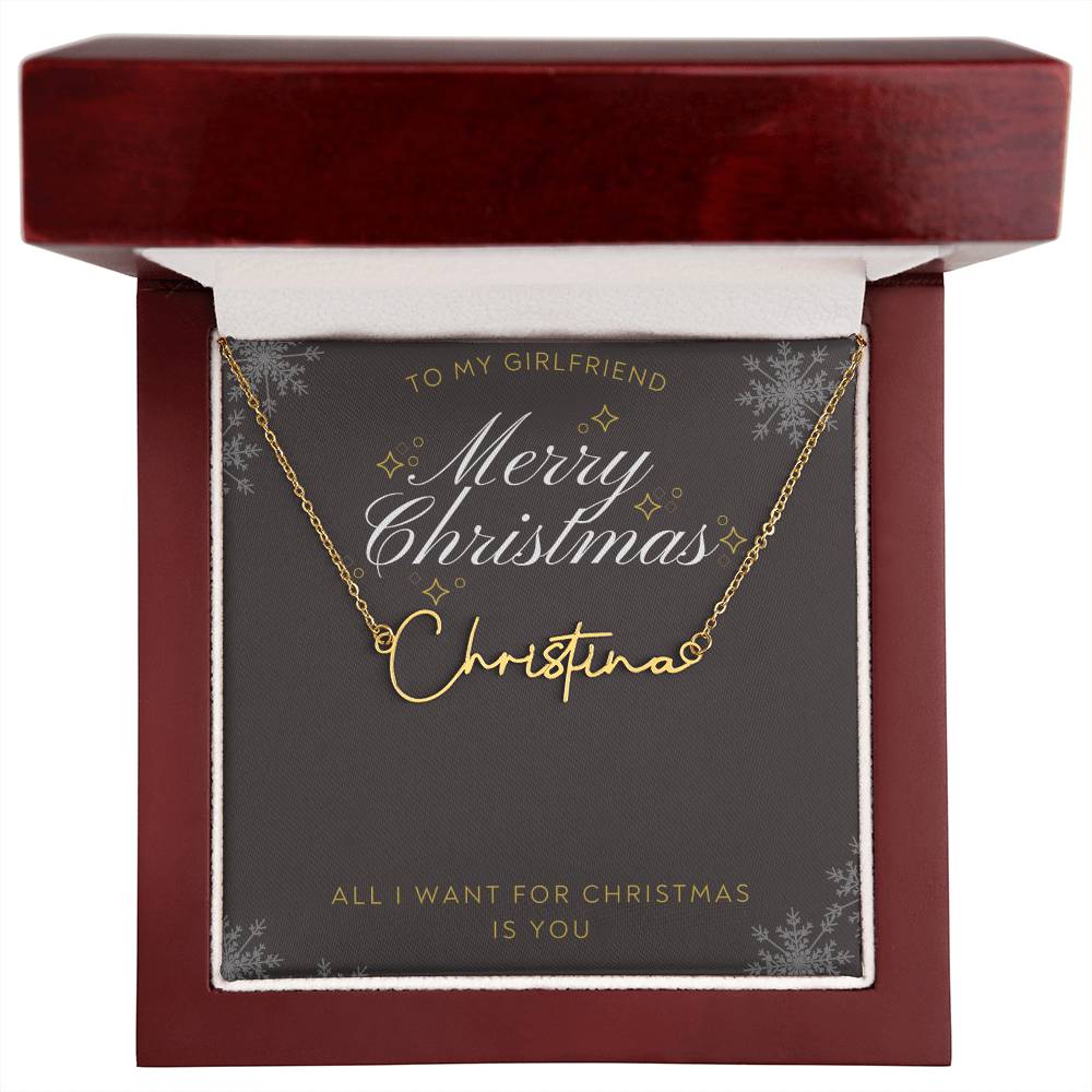 Girlfriend Christmas Signature Name Necklace - 18K Gold Steel
