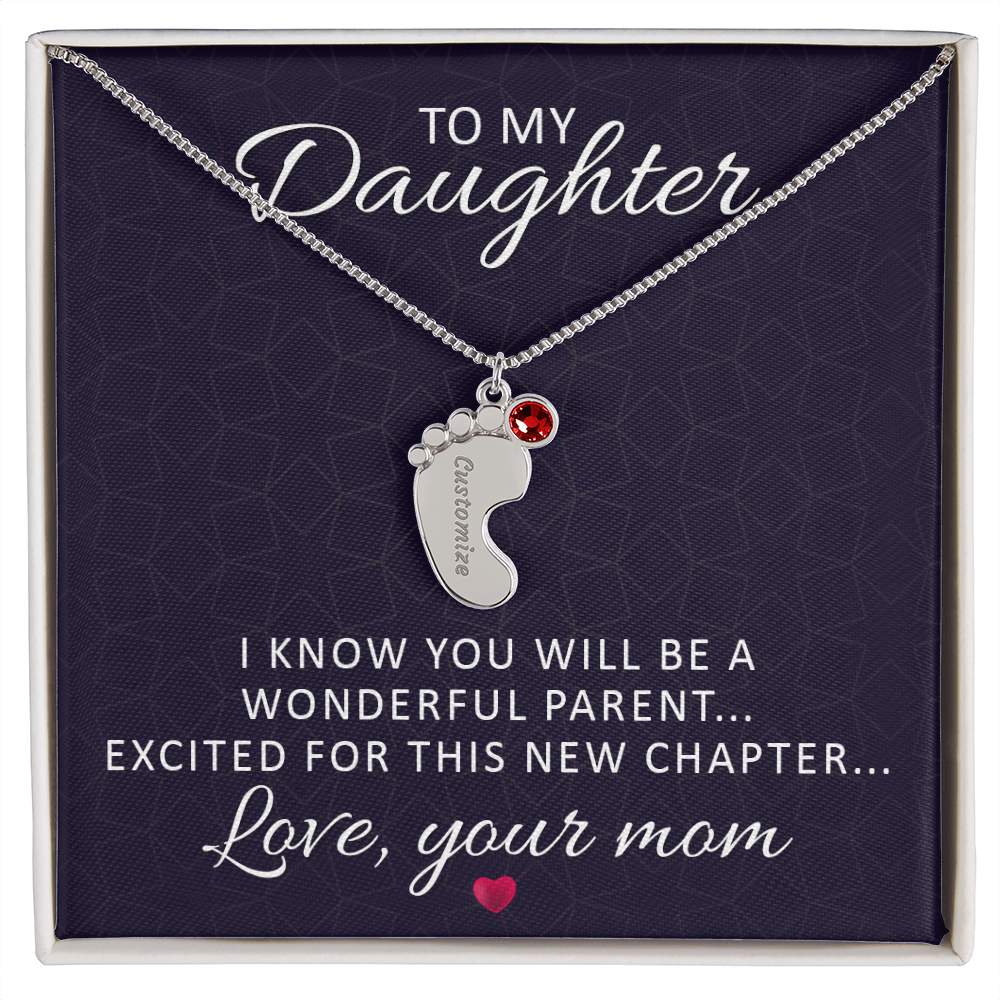 To My Daughter - Baby Feet Necklace with Birthstone - Engraved
