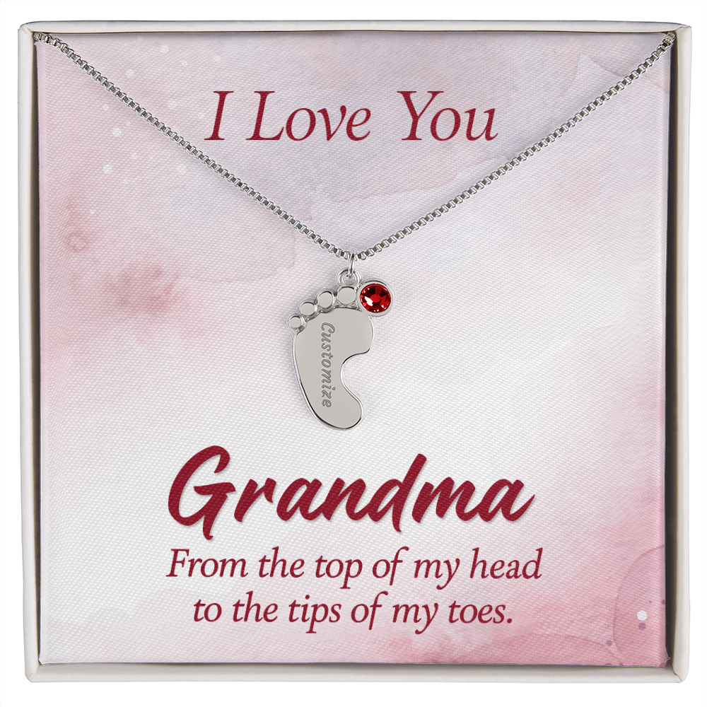 I Love you Grandma - Baby Feet Necklace with Birthstone - Engraved