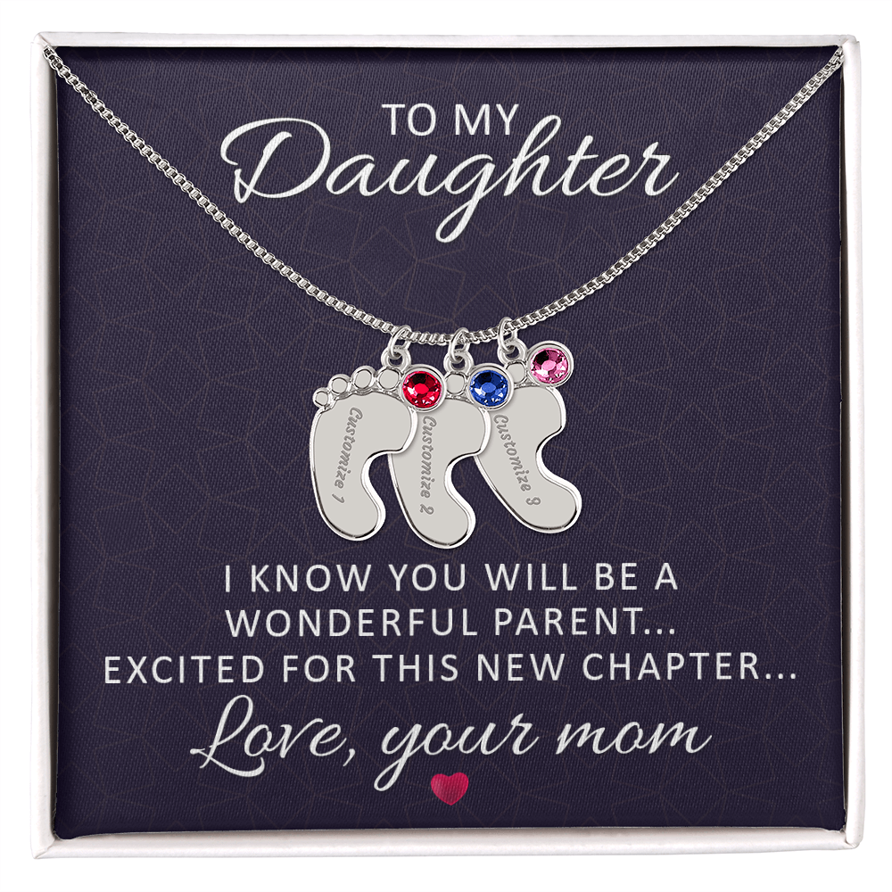 To My Daughter - Baby Feet Necklace with Birthstone - Engraved