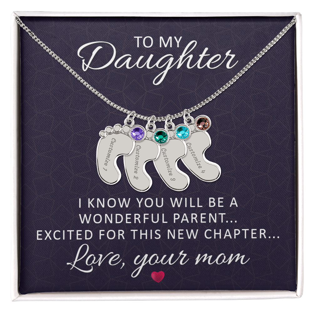To My Daughter - Baby Feet Necklace with Birthstone - Engraved