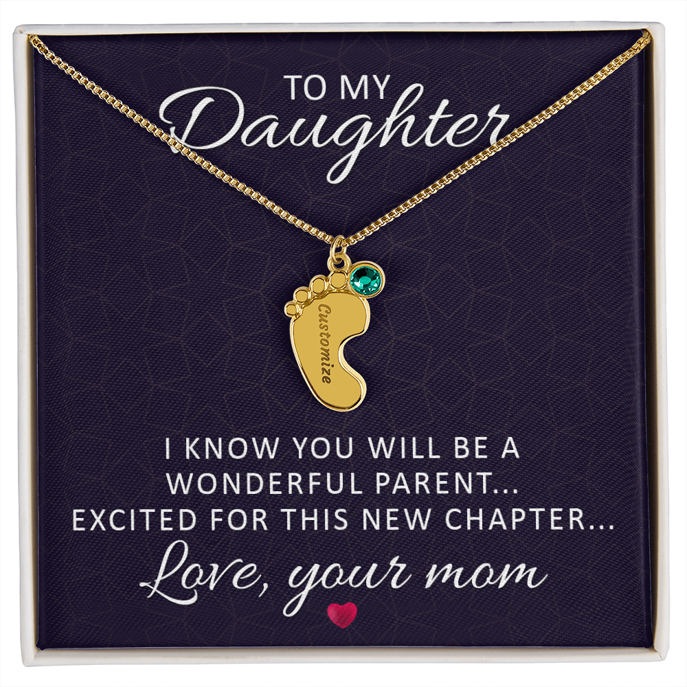 To My Daughter - Baby Feet Necklace with Birthstone - Engraved