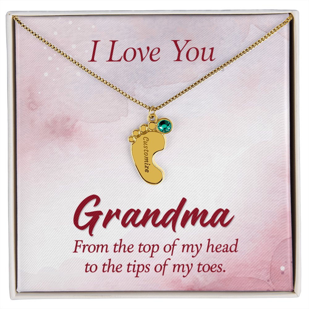 I Love you Grandma - Baby Feet Necklace with Birthstone - Engraved