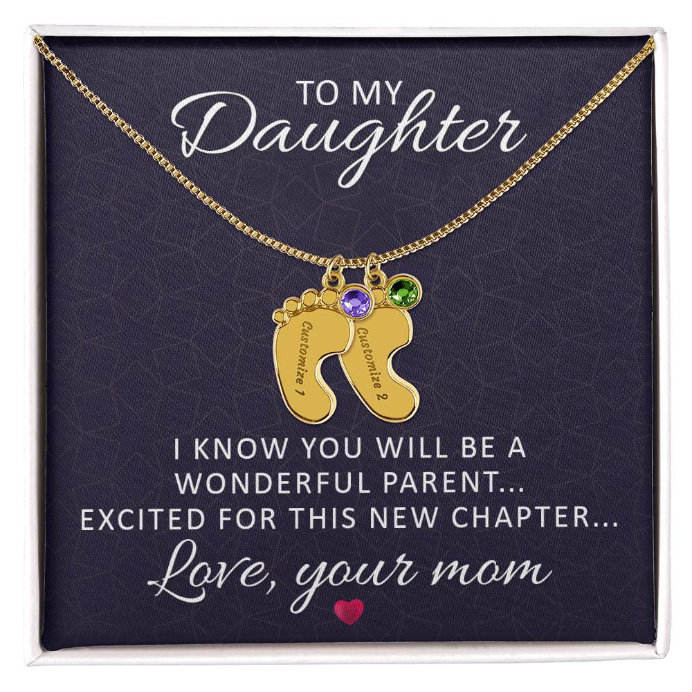 To My Daughter - Baby Feet Necklace with Birthstone - Engraved
