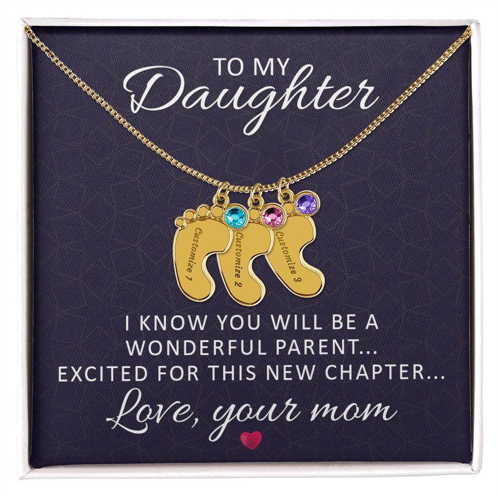 To My Daughter - Baby Feet Necklace with Birthstone - Engraved