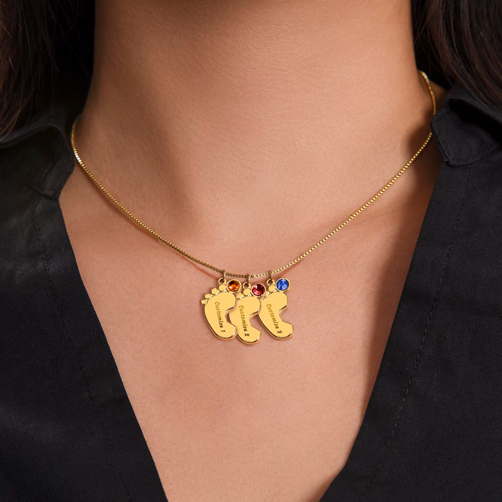 To a New Mom From Mother-In-Law - Baby Feet Necklace with Birthstone - Engraved