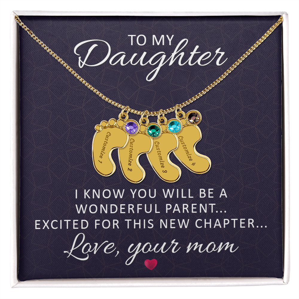 To My Daughter - Baby Feet Necklace with Birthstone - Engraved