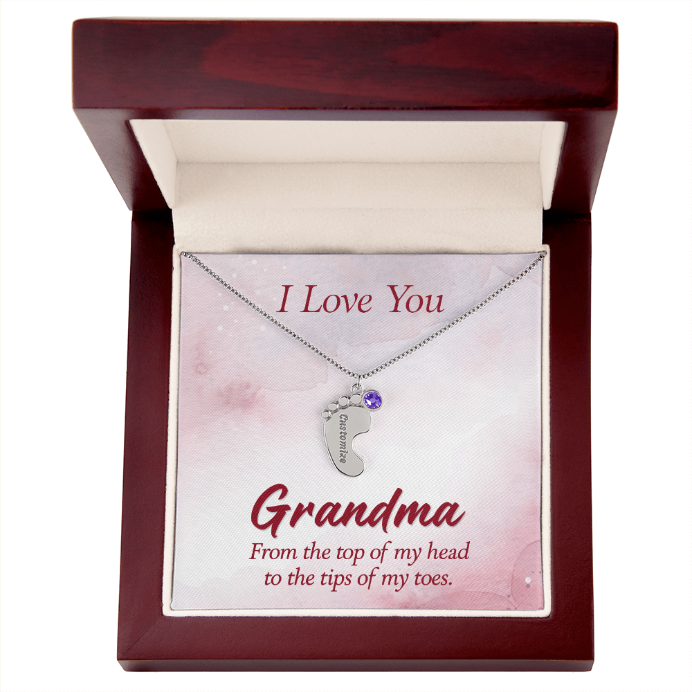 I Love you Grandma - Baby Feet Necklace with Birthstone - Engraved