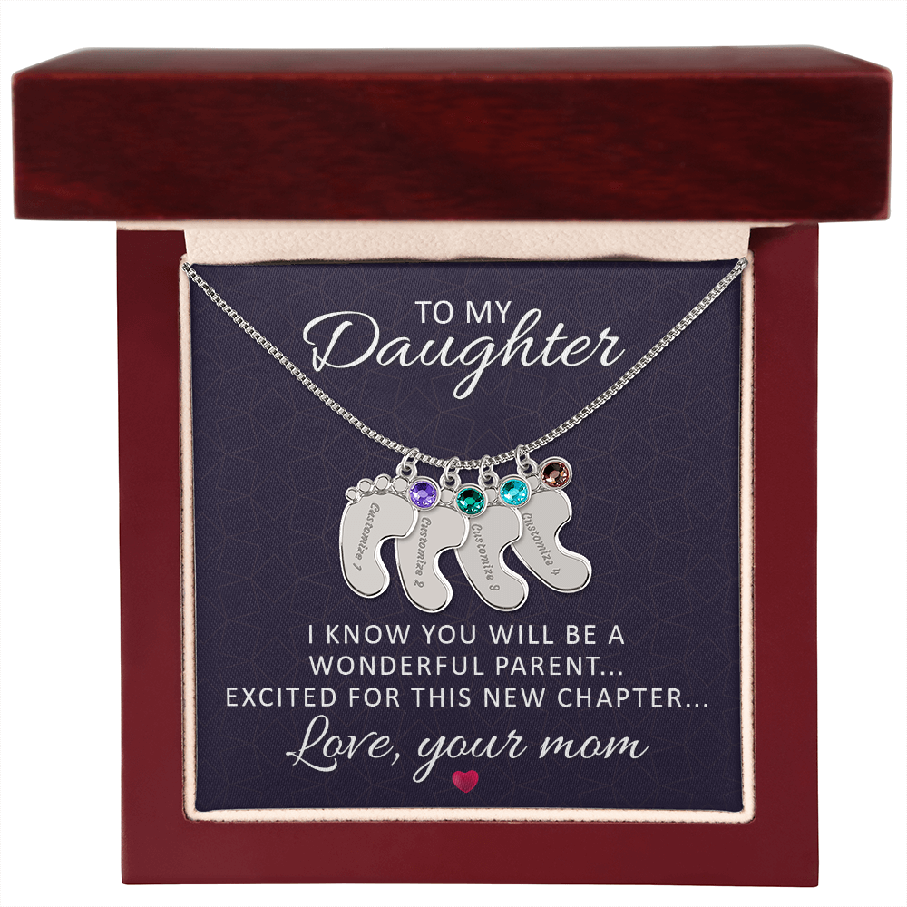 To My Daughter - Baby Feet Necklace with Birthstone - Engraved