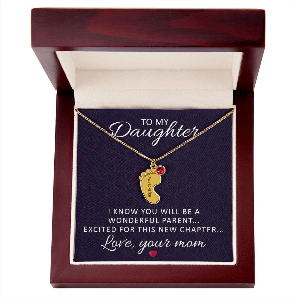 To My Daughter - Baby Feet Necklace with Birthstone - Engraved
