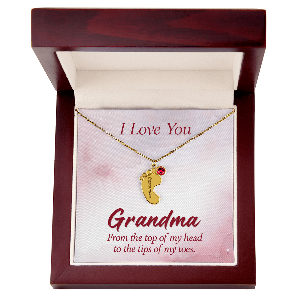 I Love you Grandma - Baby Feet Necklace with Birthstone - Engraved
