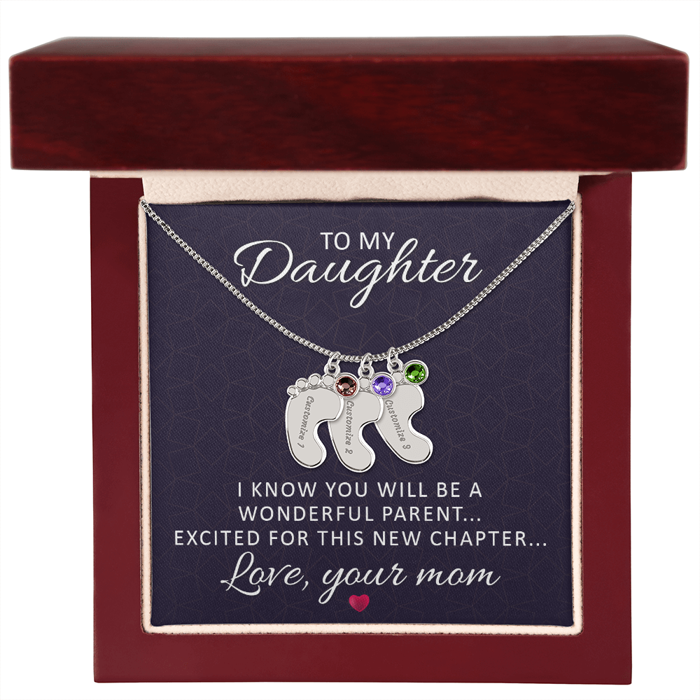 To My Daughter - Baby Feet Necklace with Birthstone - Engraved