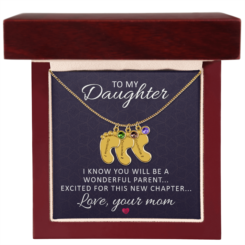 To My Daughter - Baby Feet Necklace with Birthstone - Engraved