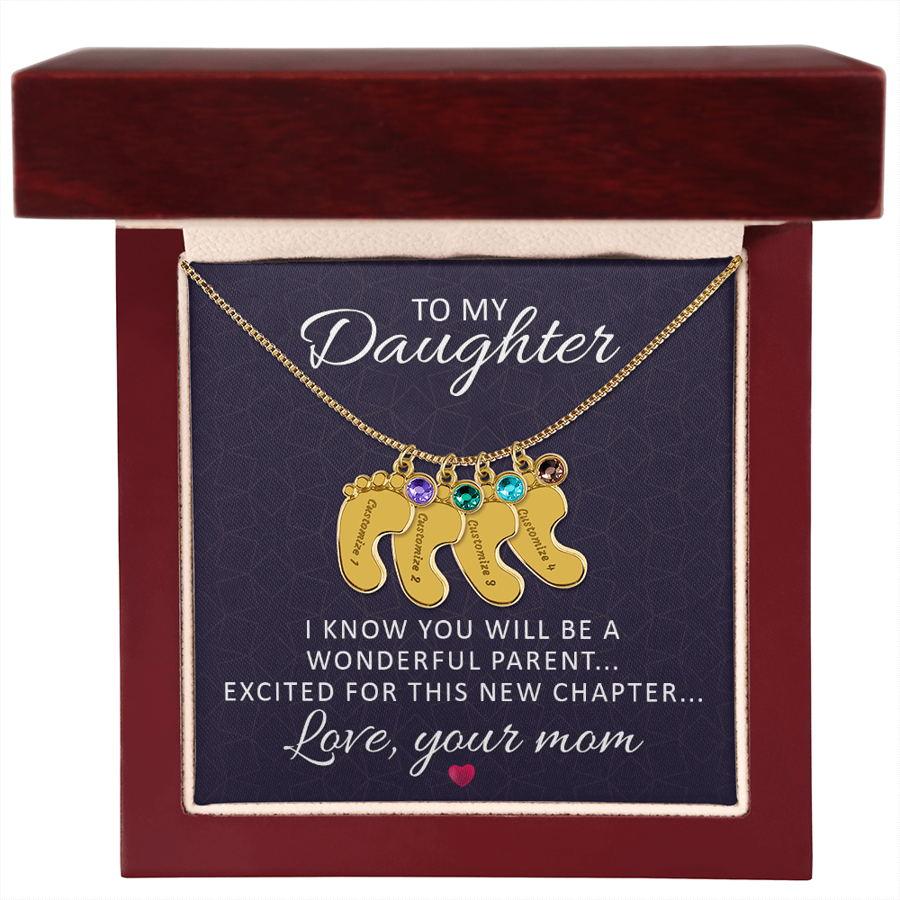 To My Daughter - Baby Feet Necklace with Birthstone - Engraved