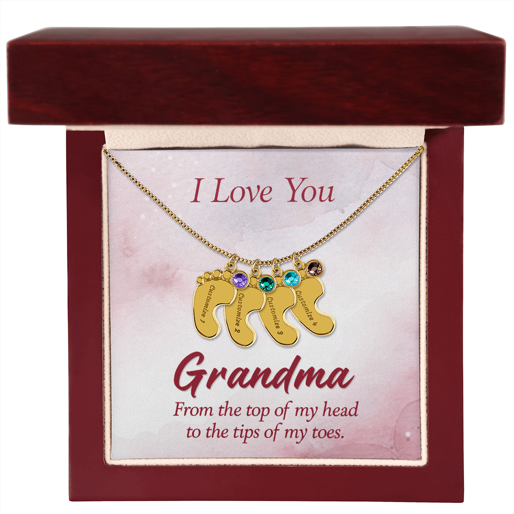 I Love you Grandma - Baby Feet Necklace with Birthstone - Engraved