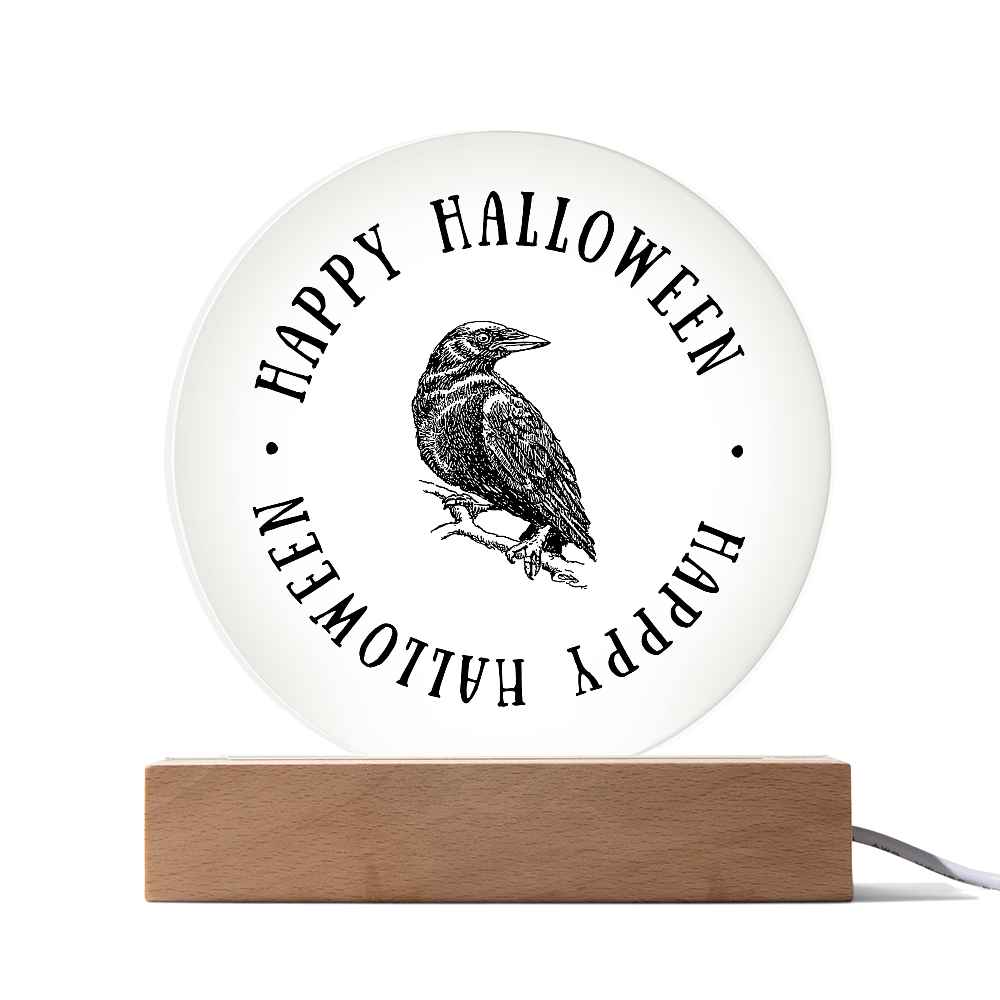 Crow Happy Halloween - Acrylic LED Circle Plaque