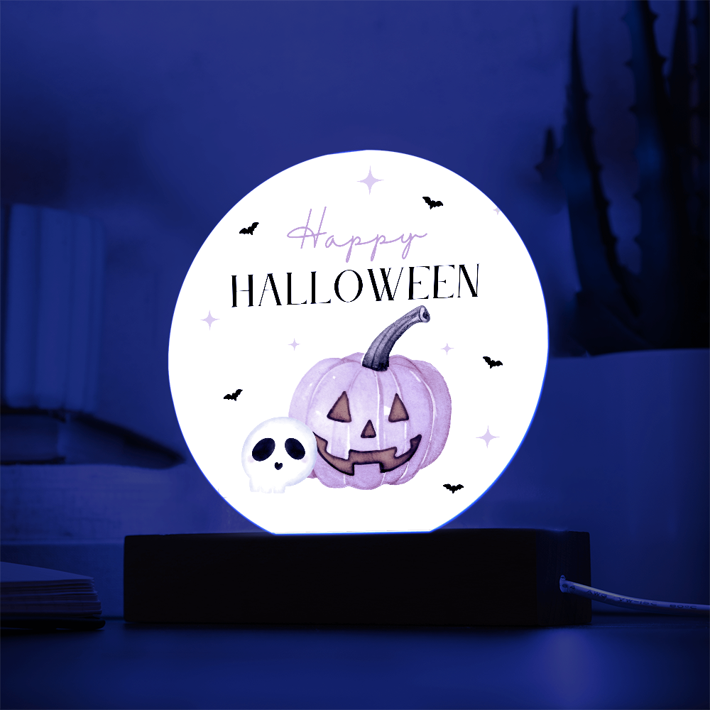 Pink Pumpkin Happy Halloween Acrylic LED Circle Plaque