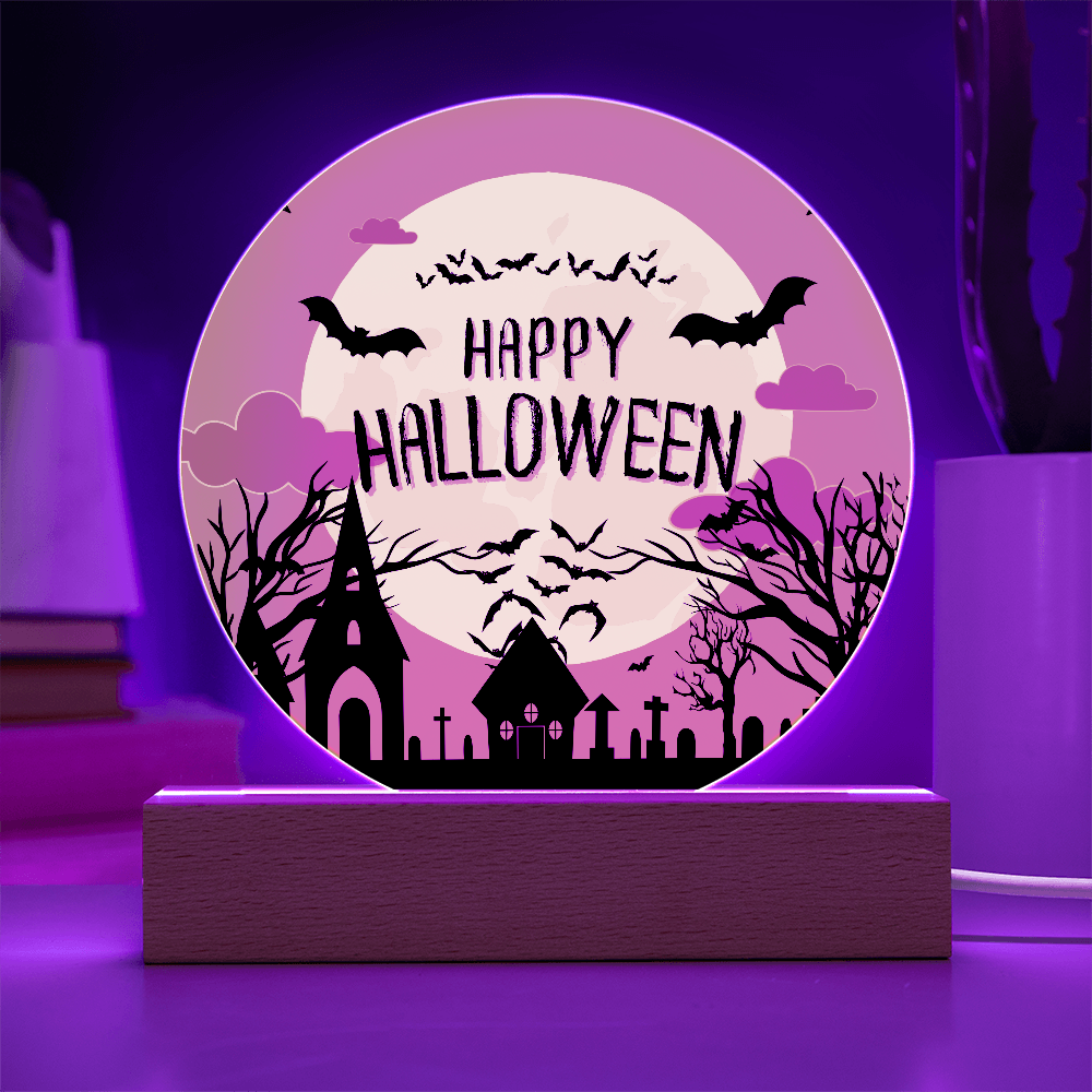 Happy Halloween LED  Acrylic Circle Plaque