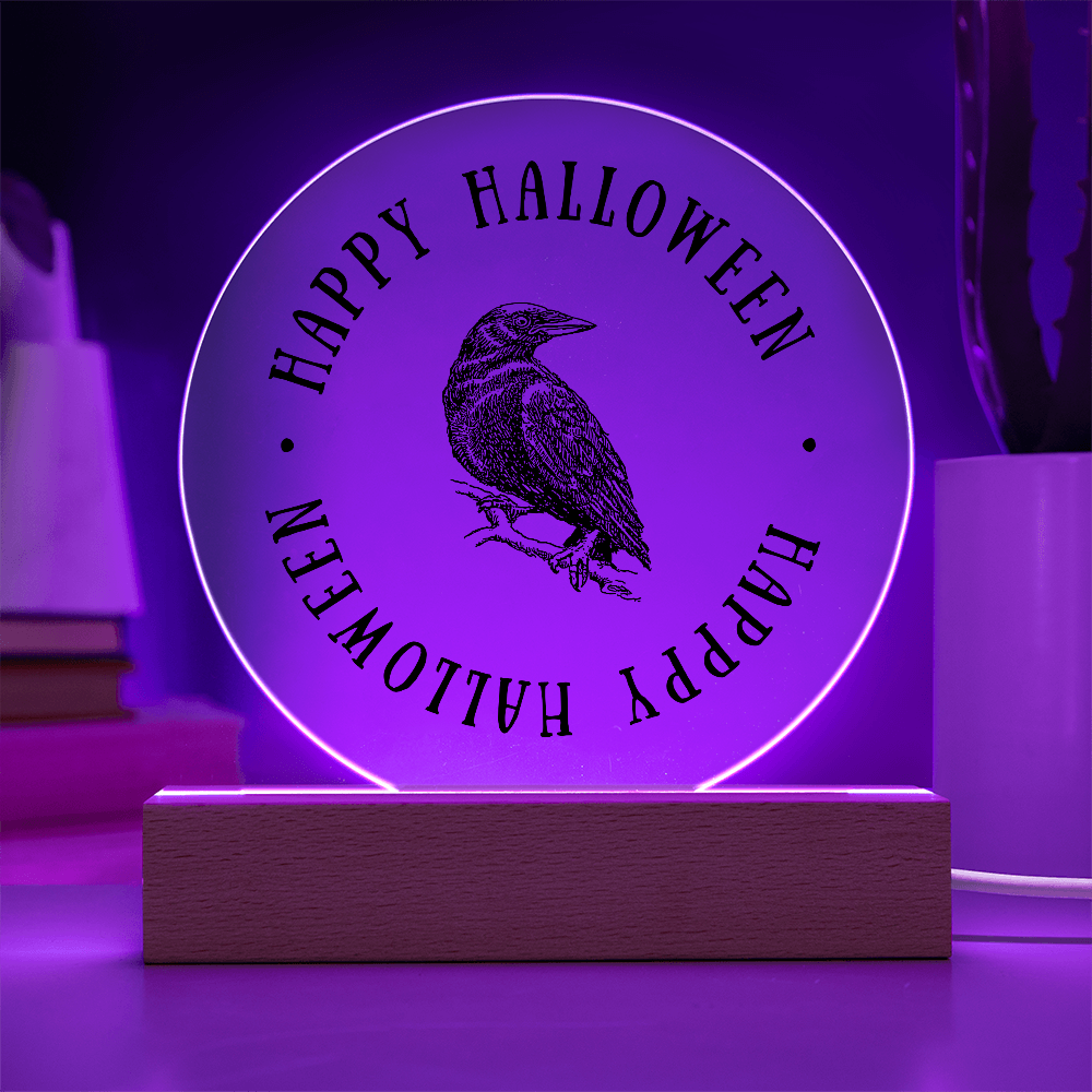 Crow Happy Halloween - Acrylic LED Circle Plaque