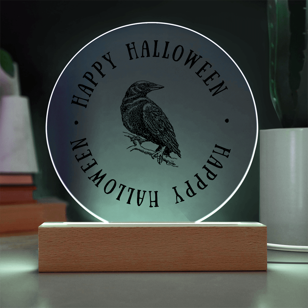 Crow Happy Halloween - Acrylic LED Circle Plaque