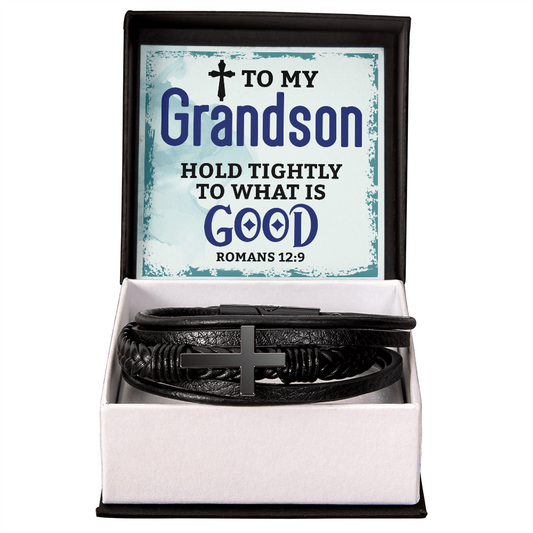To My Grandson - Men's Cross Bracelet