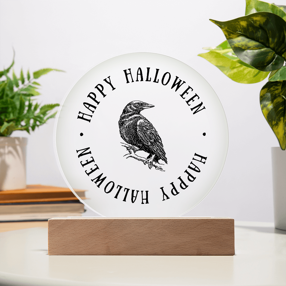 Crow Happy Halloween - Acrylic LED Circle Plaque