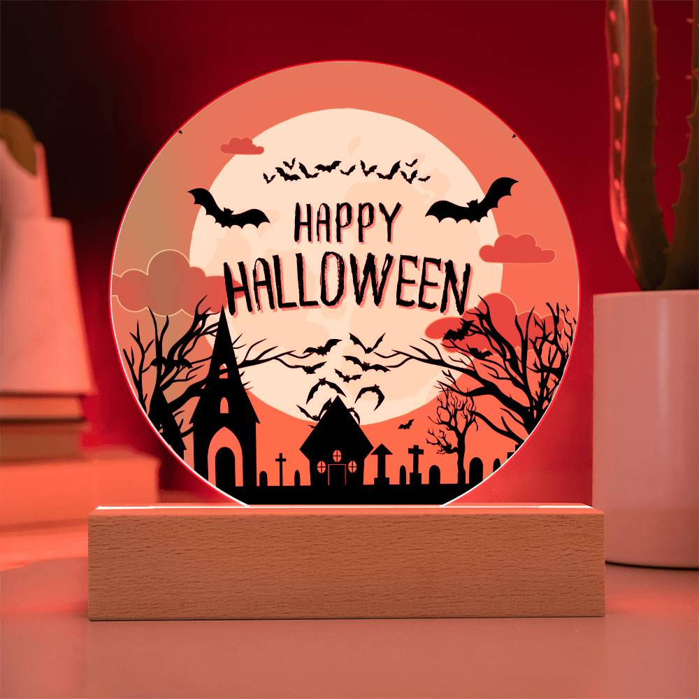 Happy Halloween LED  Acrylic Circle Plaque